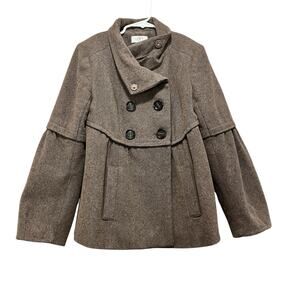 Ann Taylor LOFT Petites Coat 0P Wool Blend Double Breasted Funnel Neck Taupe